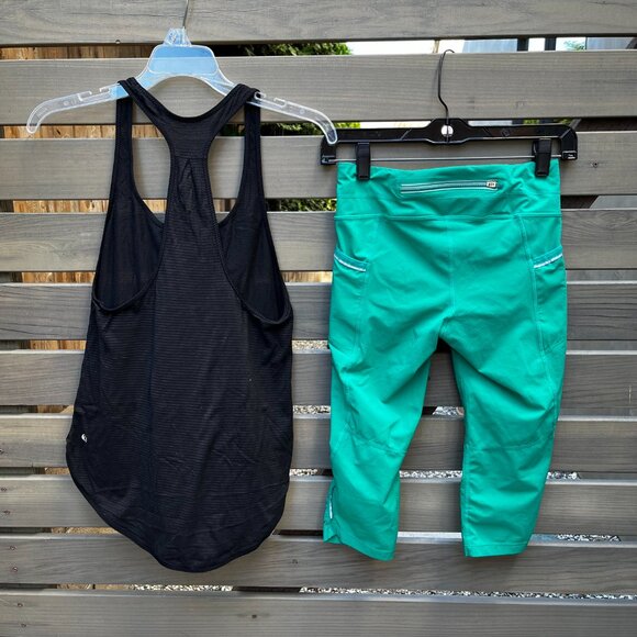 Lululemon Black 105F Tank Top Size 4 & Athleta Kelly Green Crop Leggings XS - Picture 2 of 5